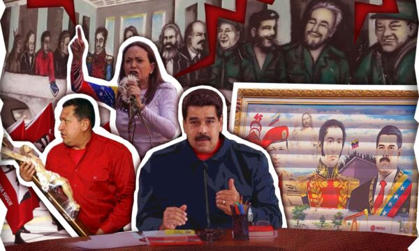 Collage con conceptos relacionados con el discurso bolivariano