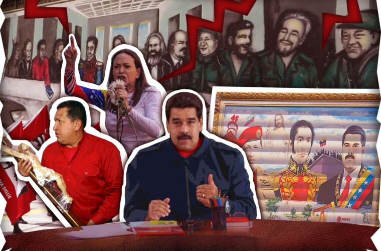 Collage con conceptos relacionados con el discurso bolivariano